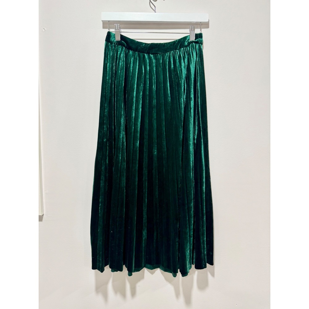 Flying Tomato Emerald Green Velvet Pleated Midi Skirt Small Accordion Holiday - Picture 2 of 3